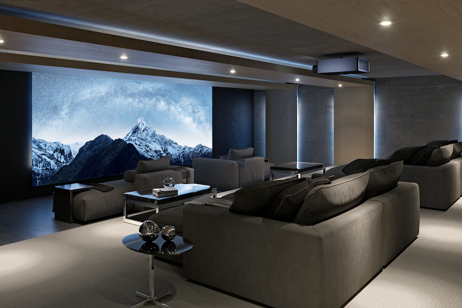 A home theater experience with crystal clear video on a big screen.