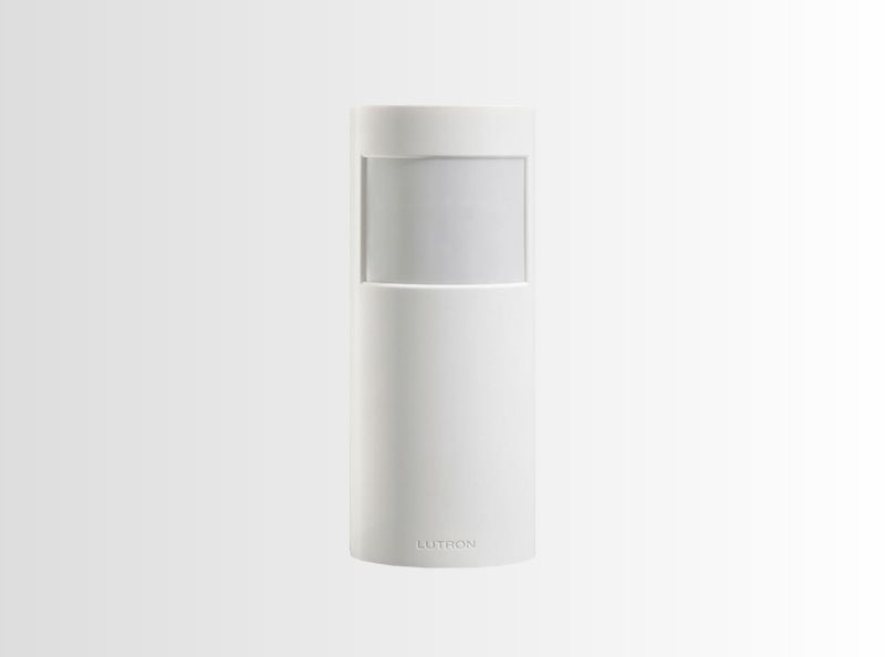 Lutron wall-mounted motion sensor in a sleek white design.